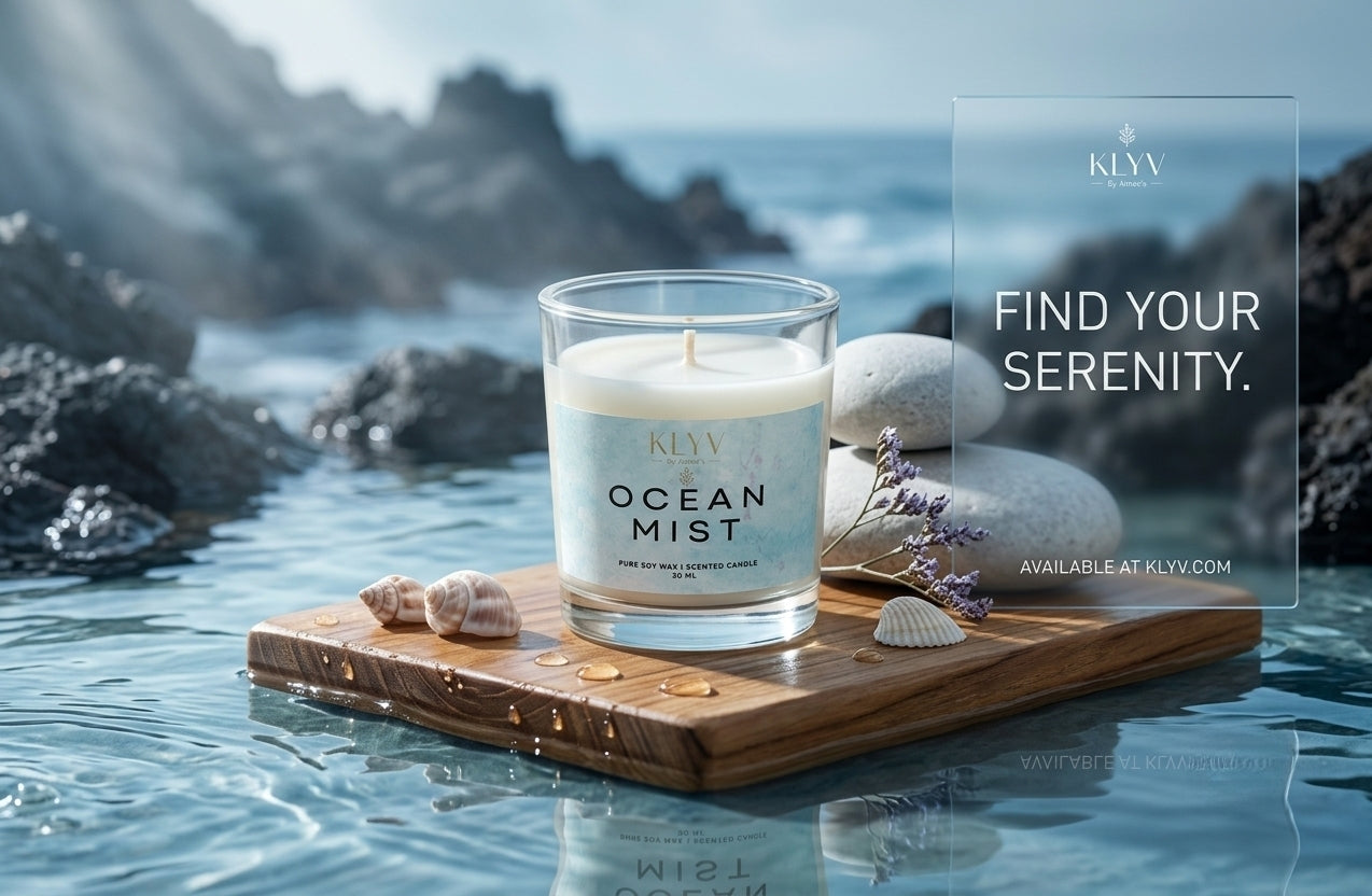 KLYV Ocean Mist Scented Candle lifestyle